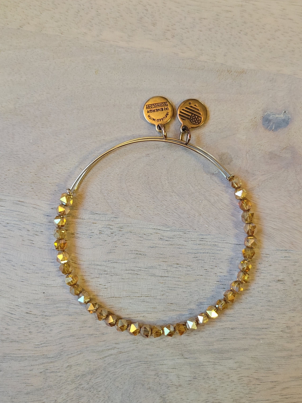 Alex and Ani Gold Crystal Bead Adjustable Bangle Bracelet with Charms